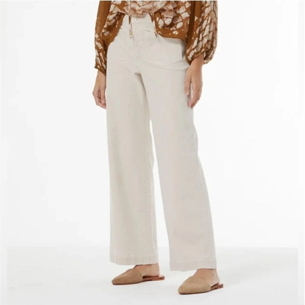 Young Fabulous Broke Ryker Pants Size Medium Beige Wide Leg Neutral Khaki Tan‎